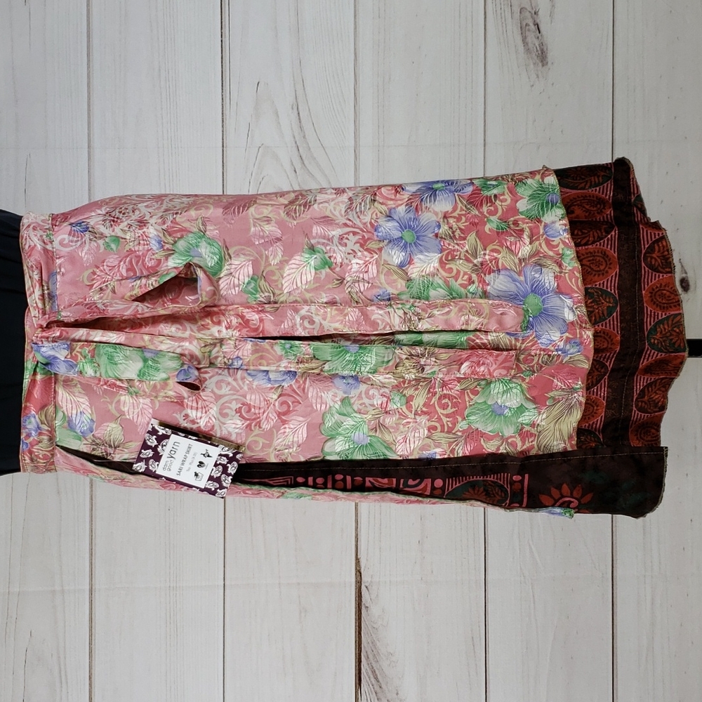 Darn Good Yarn Sari Silk Wrap Skirt Tea XL/Plus